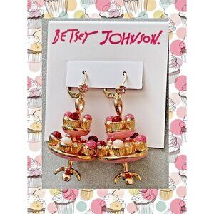 Betsey Johnson Statement Gold-Tone Pink Multi Enamel Cupcake Tower Drop Earrings